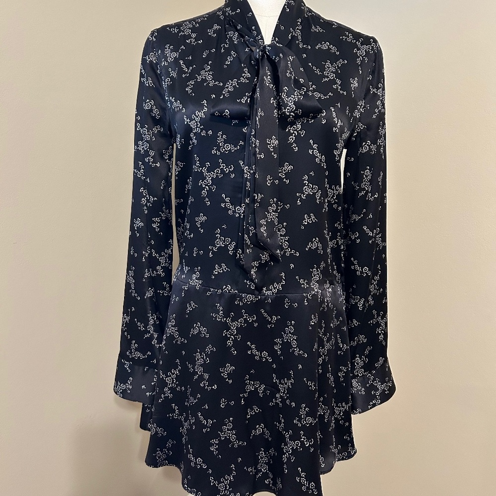 Equipment Natalia Tie Neck Dress Floral Black and White